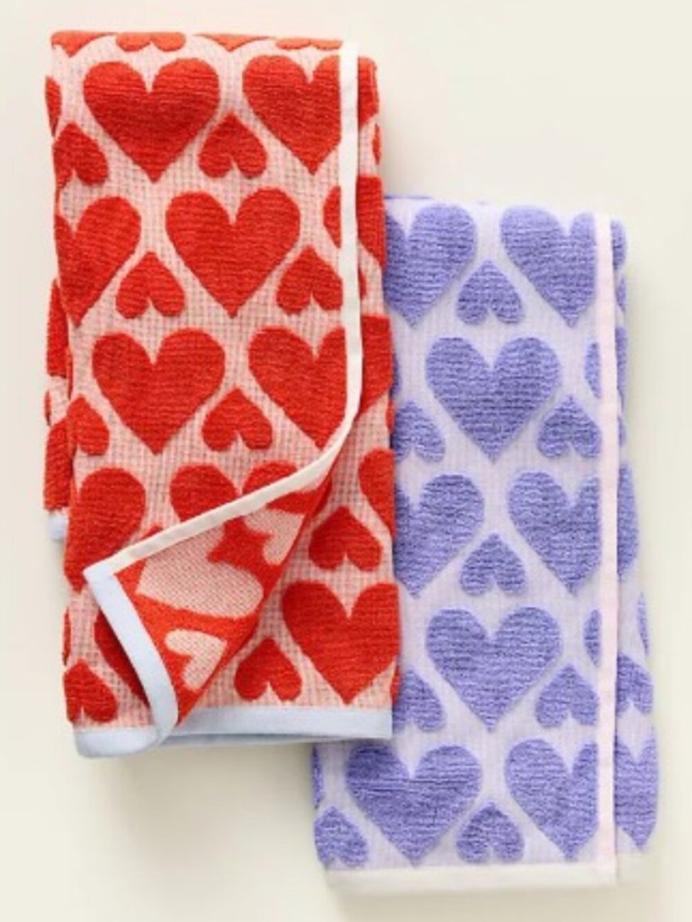 Anthropologie Icon Jacquard Dish Towels in Red and Lavender, Set of 2 - NWT